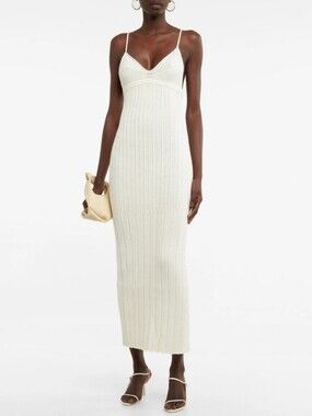KHAITE Olympia Ribbed Knit Cotton Blend Sleeveless Maxi Dress Ivory M Org $1,180